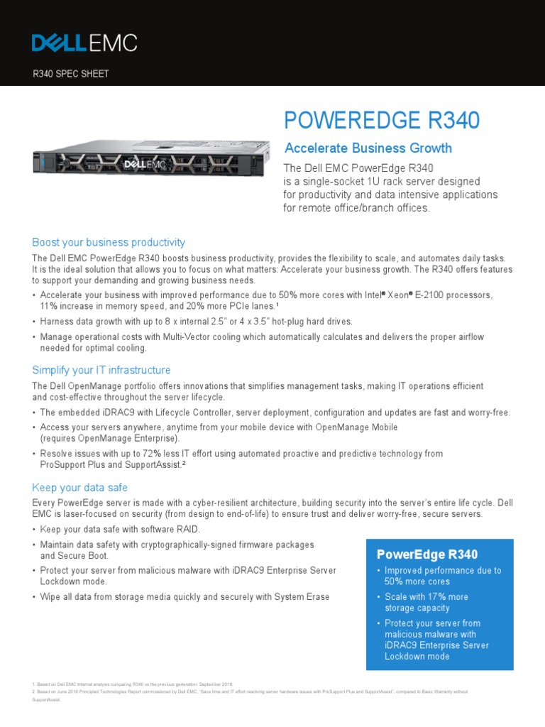 Poweredge R340 Spec Sheet | PDF | Dell | Server (Computing)