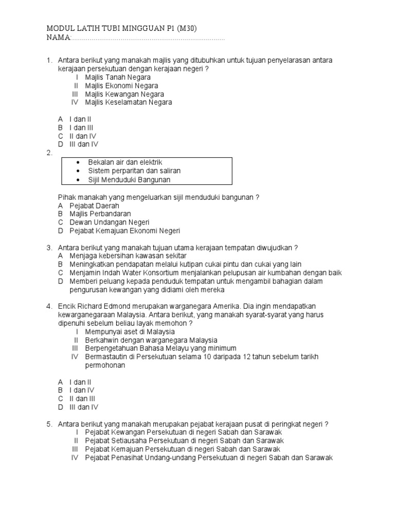 Modul Latih Tubi Mingguan P1 (M30) NAMA 