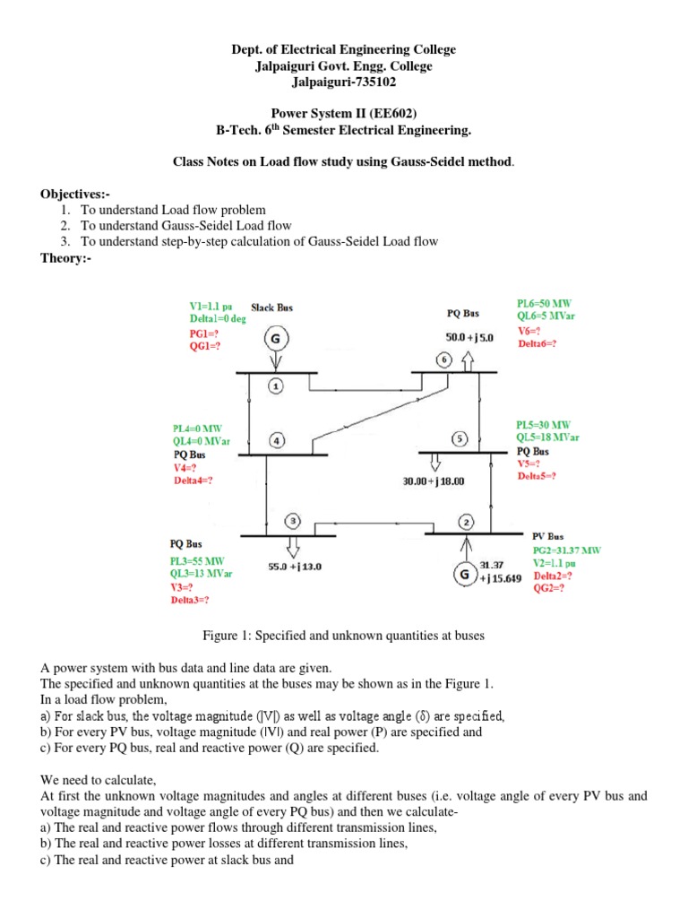 Gauss-Seidel Load Flow Analysis Notes | PDF | Electricity ...