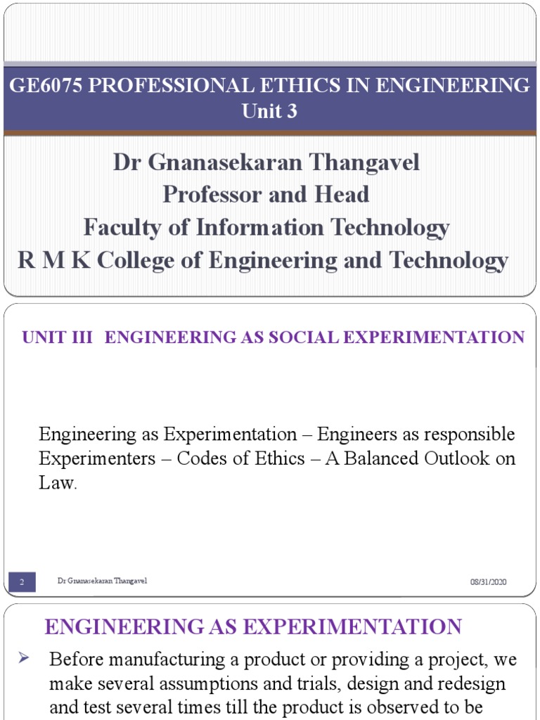 Ge6075 Professional Ethics in Engineering Unit 3 | PDF | Experiment ...