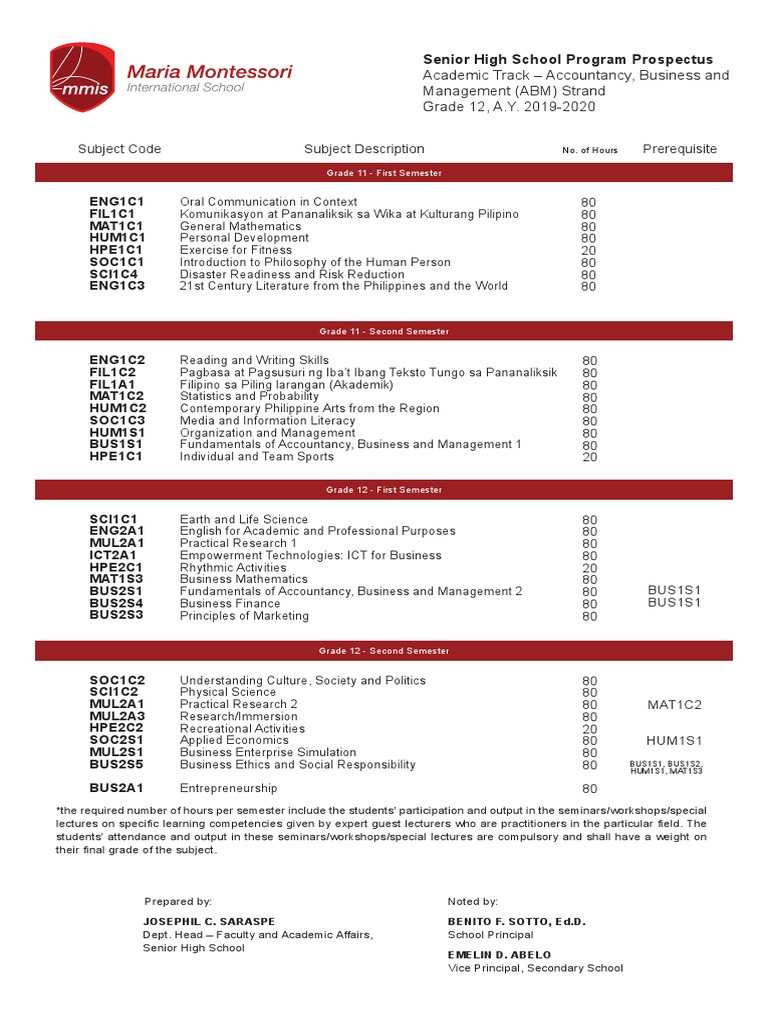 Senior High School Program Prospectus for the Academic Track in ...