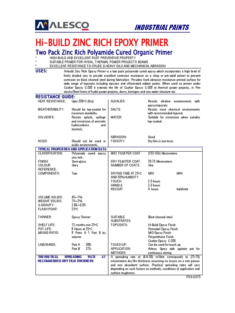 HB Epoxy Zinc Rich Primer TDS PDF Paint Epoxy