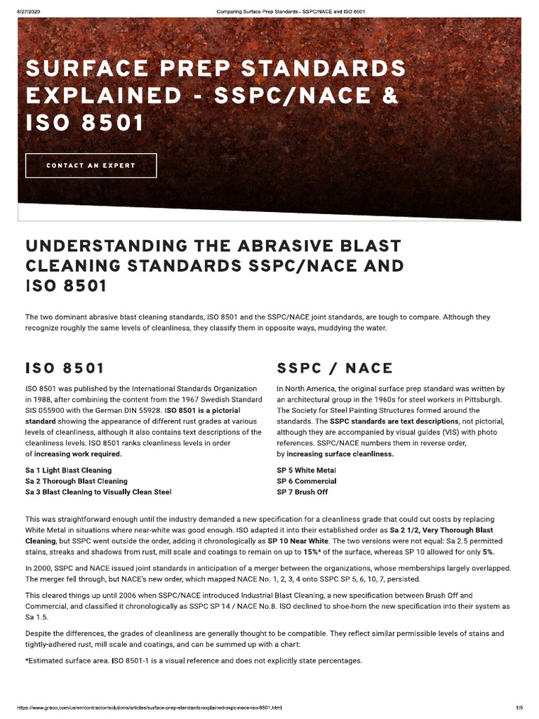 Comparing Surface Prep Standards SSPC NACE and ISO 8501 PDF