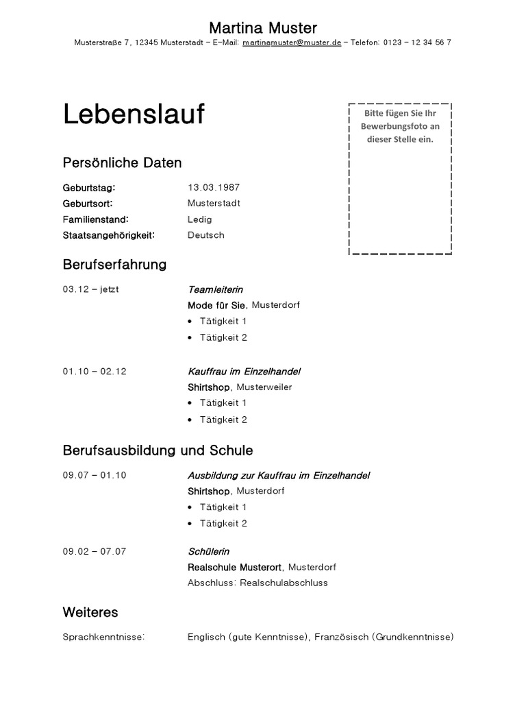 Tabellarischer Lebenslauf Vorlage 01 Pdf