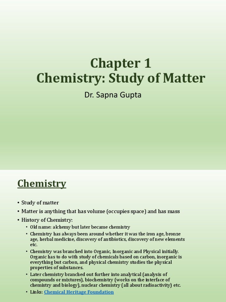 Chemistry: Study of Matter: Dr. Sapna Gupta | PDF | Chemical Substances ...