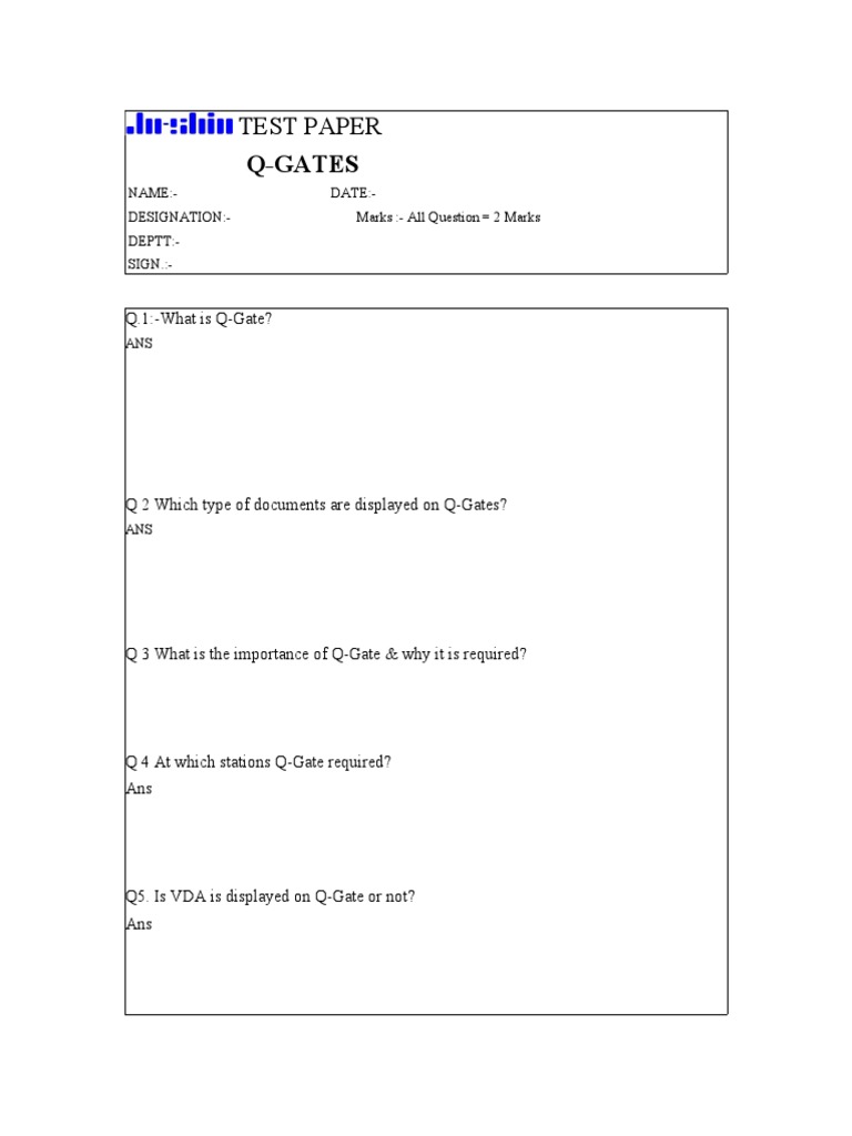 Q-Gates Test Paper | PDF