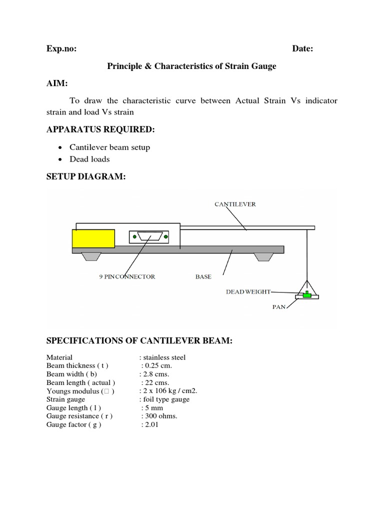 Strain Gauge Cantilever Beam Experiment | PDF | Applied And ...