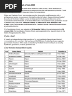 List of States and Capitals of India 2020