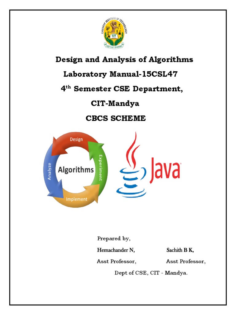 Design and Analysis of Algorithms Laboratory Manual-15CSL47 4 Semester ...