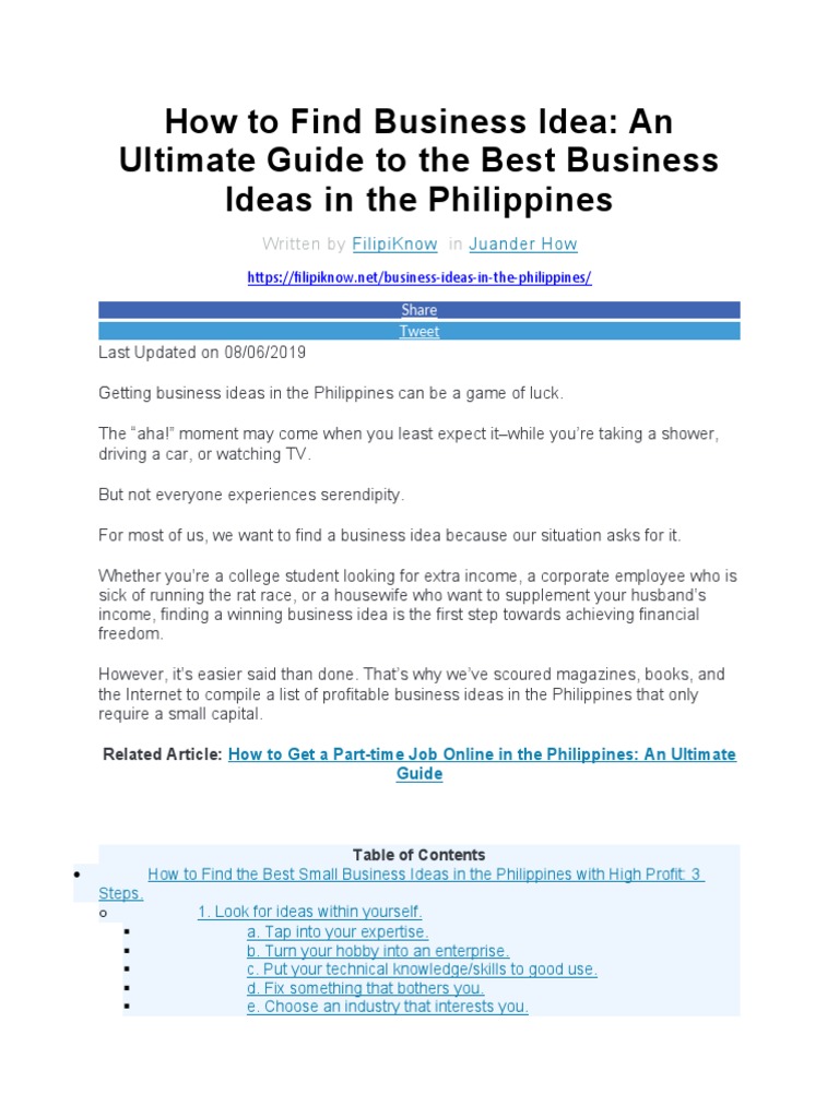 How To Find Business Idea in The Philippines 2019 | PDF | Retail