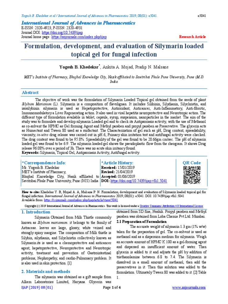 Formulation, Development, and Evaluation of Silymarin Loaded Topical ...