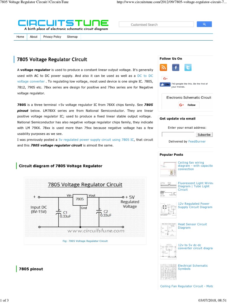 7805 Voltage Regulator Circuit | PDF | Power Supply | Electronic Circuits