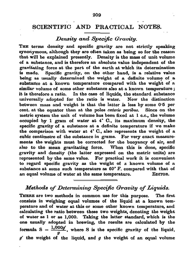 Scientific and Peactical Notes.: Density and Specific Gravity | PDF ...