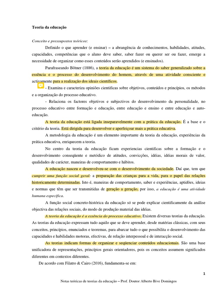 Teoria da Educação: Conceitos, Pressupostos e Modelos Teóricos | PDF ...