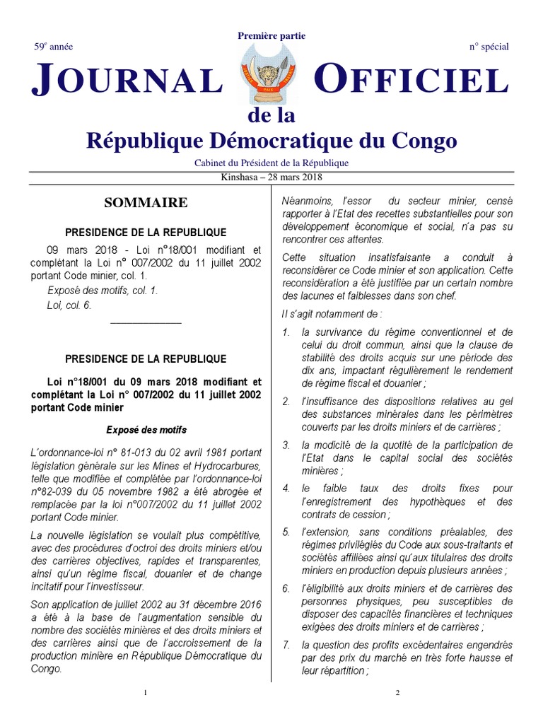 Révision du Code Minier en RDC 2023 | PDF | Carrière (géologie ...
