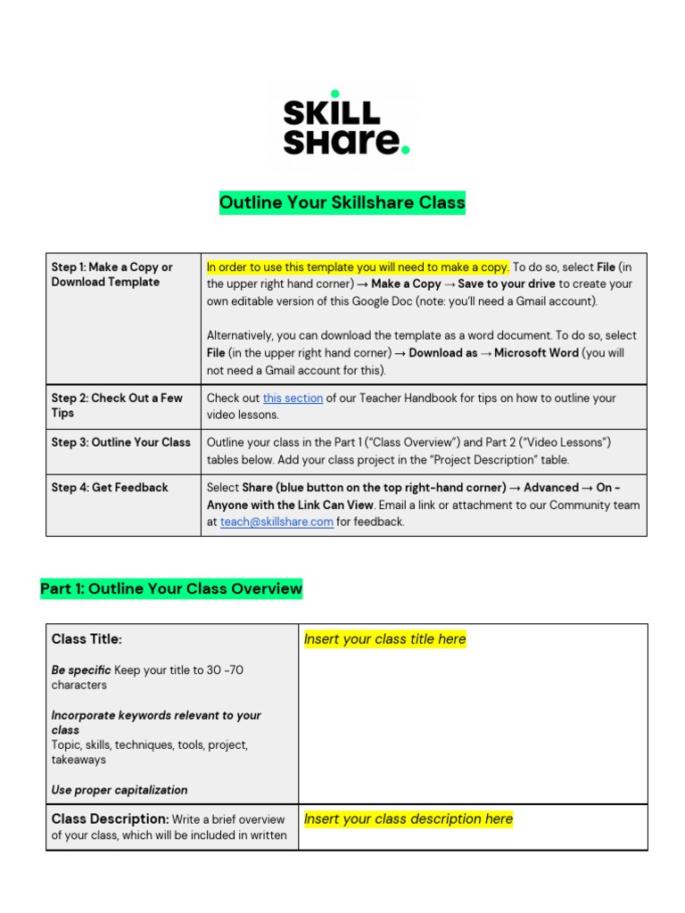 My Skillshare Class Outline Gmail Video