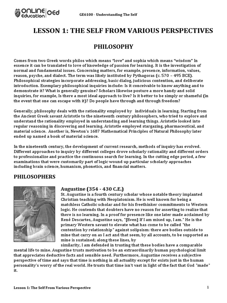 Lesson 1 - The Self From Various Perspective | PDF | David Hume | Idea