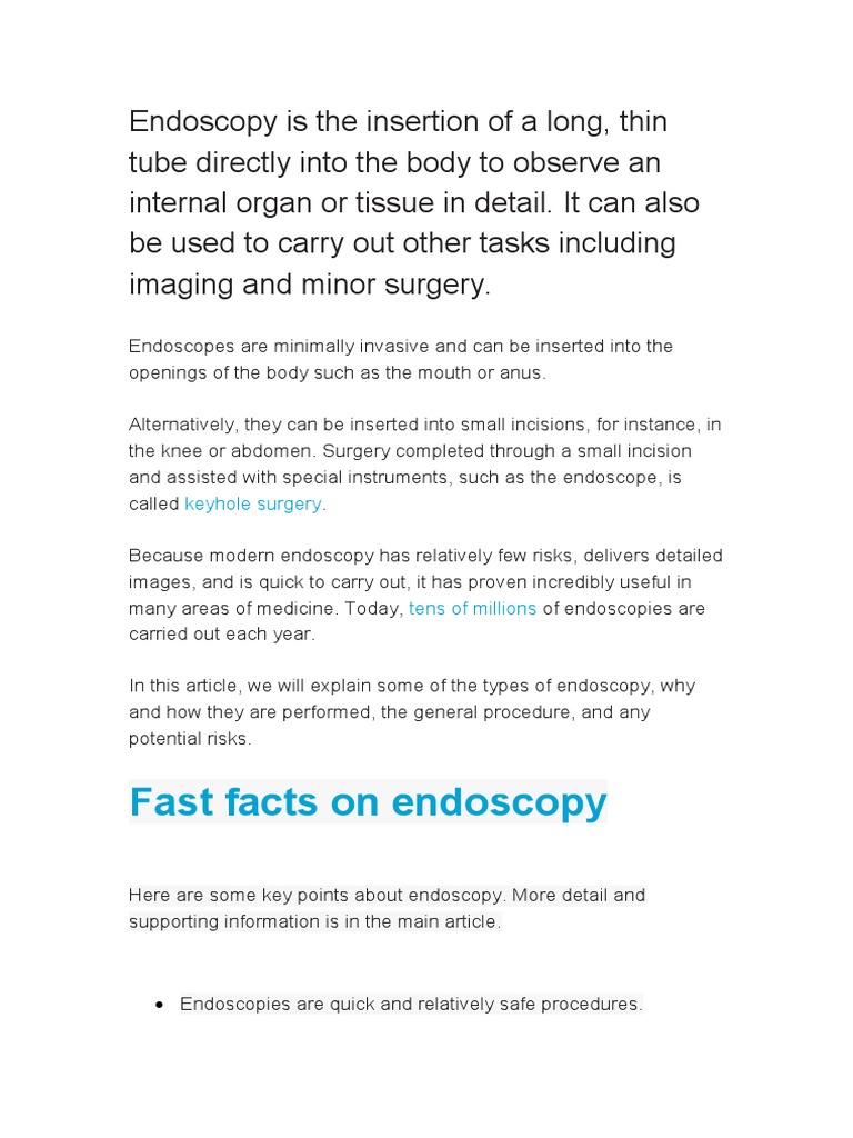 Endoscopy Is The Insertion | PDF | Endoscopy | Surgery