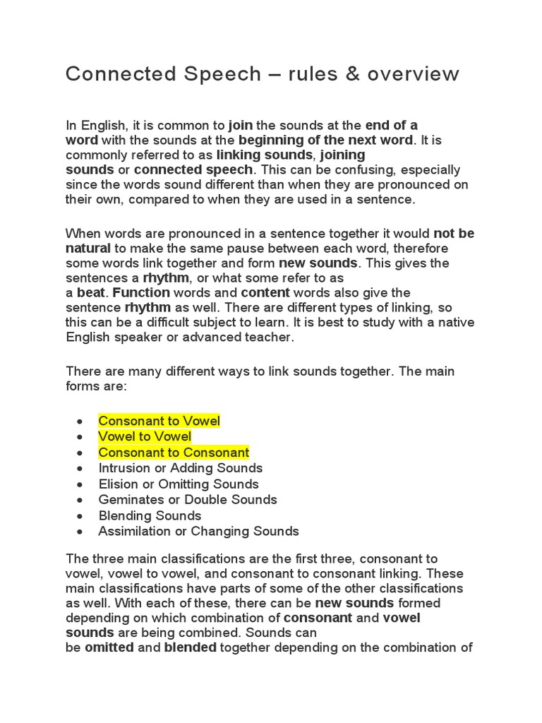 Connected Speech PDF Consonant Vowel