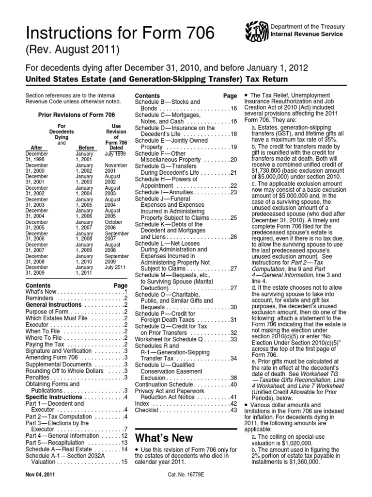 IRS Form 706 | PDF | Estate Tax In The United States | Internal Revenue ...