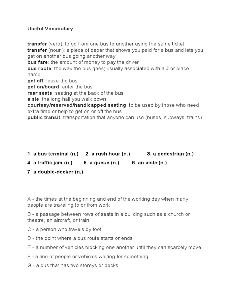 Essential Bus Vocabulary Guide | PDF