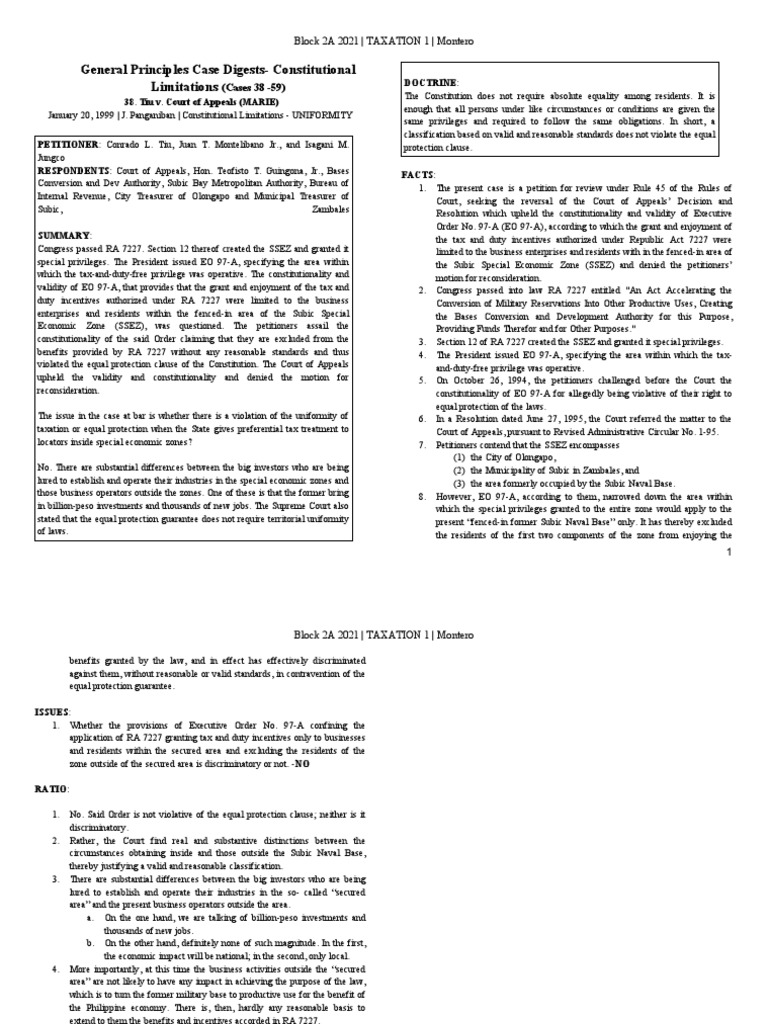 II. Compilation of General Principles Constitutional Limitations