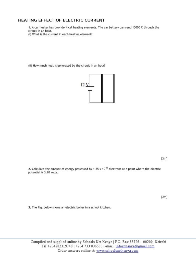 Heating Effect of Electric Current Questions PDF