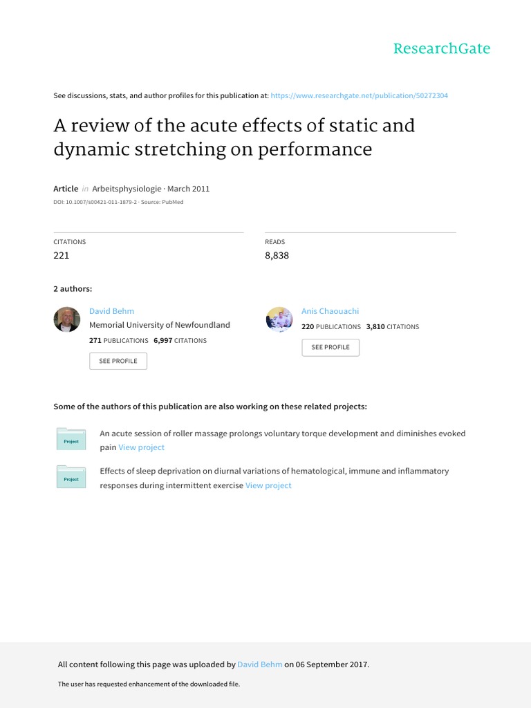 A Review of The Acute Effects of Static and Dynamic Stretching On ...