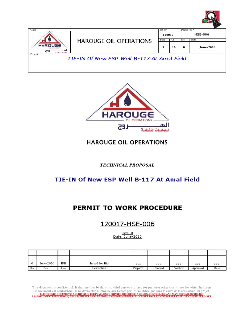ESP Well B-117 Tie-In Permit Procedure | PDF | Shift Work | Risk Assessment