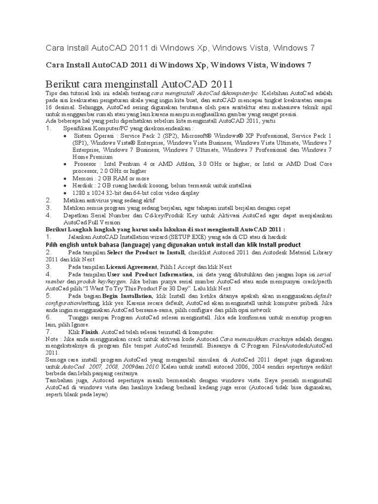 Cara Install AutoCAD 2011 Di Windows XP | PDF