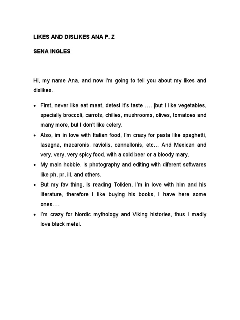 Personal Likes and Dislikes | PDF