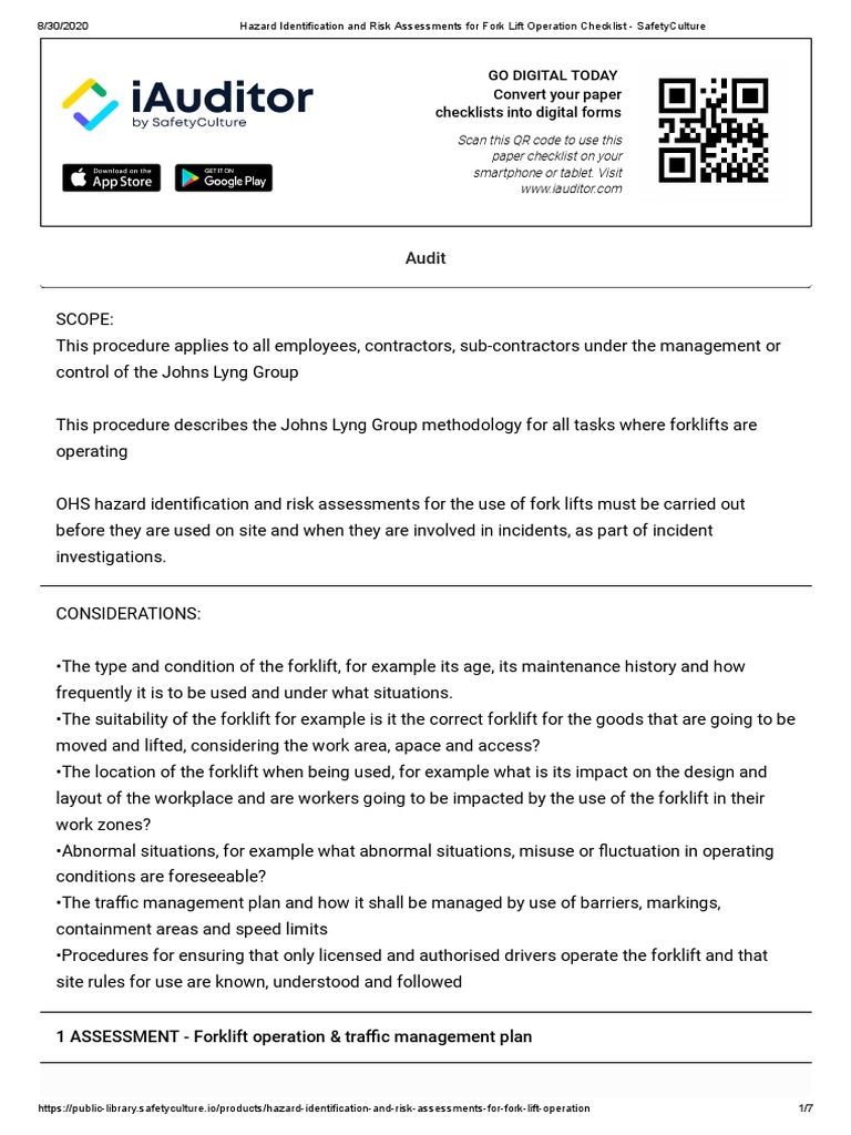 Hazard Identification and Risk Assessments For Fork Lift Operation