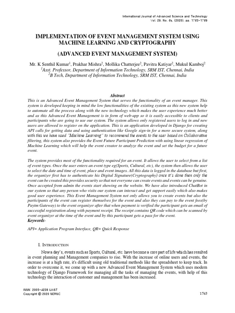 Implementation of Event Management System Using Machine Learning and ...