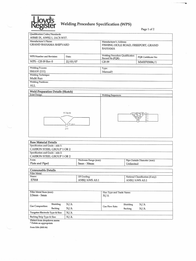 Welding Procedure Specification PDF