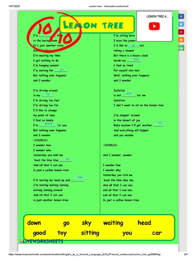 Lemon Tree - Interactive Worksheet | PDF