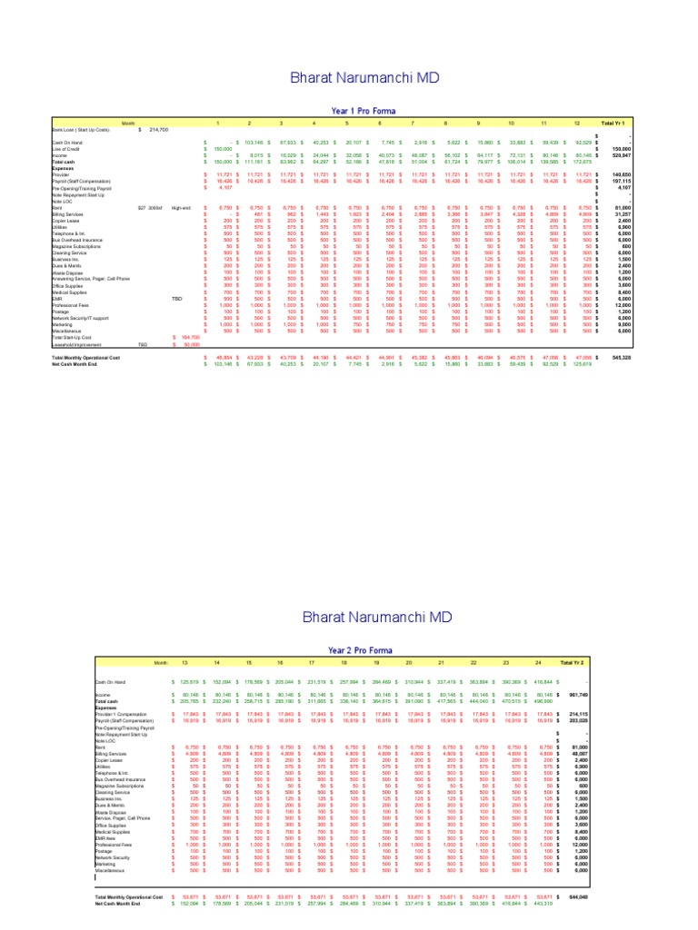 Year 1 Financial Pro Forma Analysis | PDF | Business