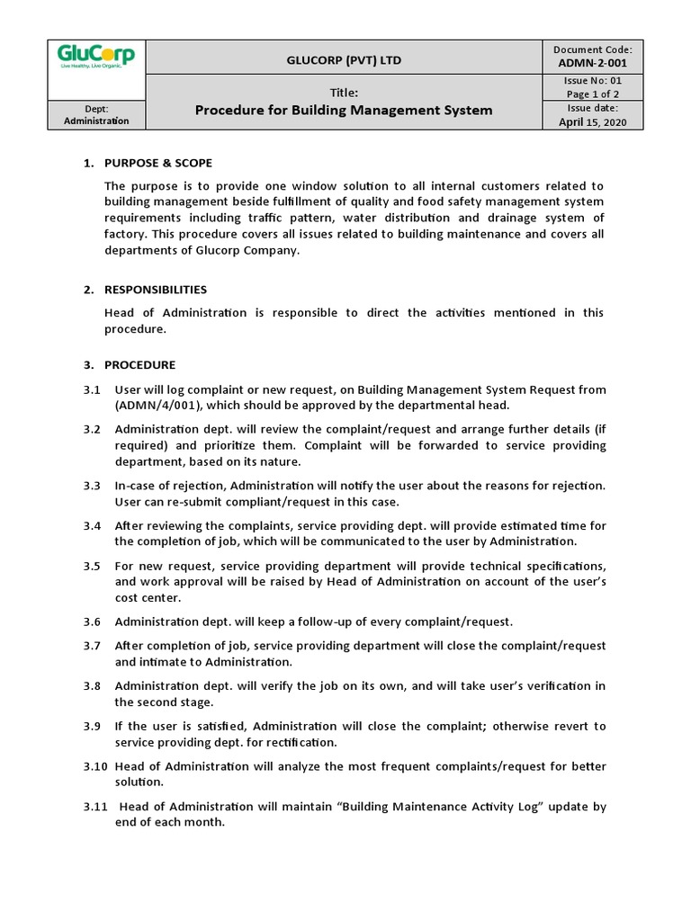 Building Management Procedure at Glucorp | PDF | Computing | Business