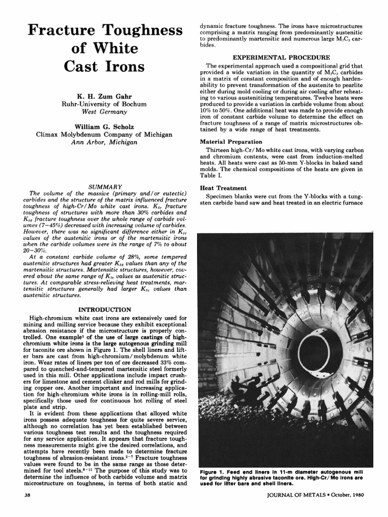 Fracture Toughness of White Cast Irons West Germany Download Free