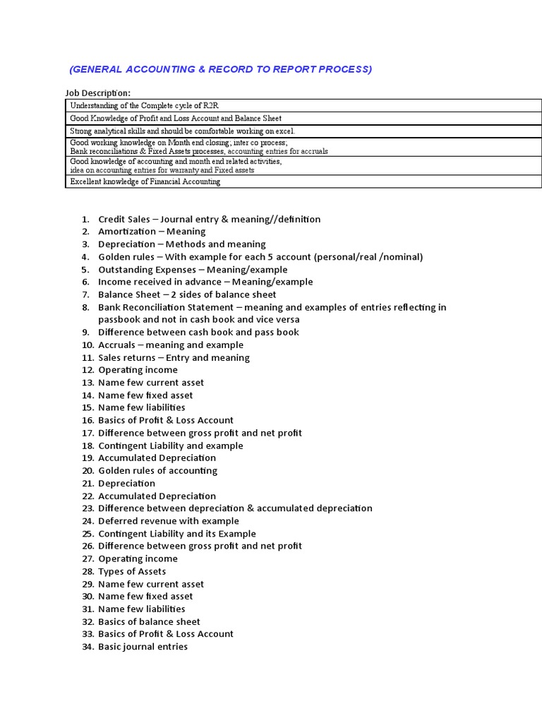 Job Description:: (General Accounting & Record To Report Process) | PDF ...