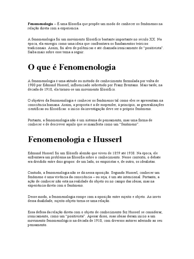 O Que É Fenomenologia | PDF | Fenomenologia (Filosofia) | Edmund Husserl