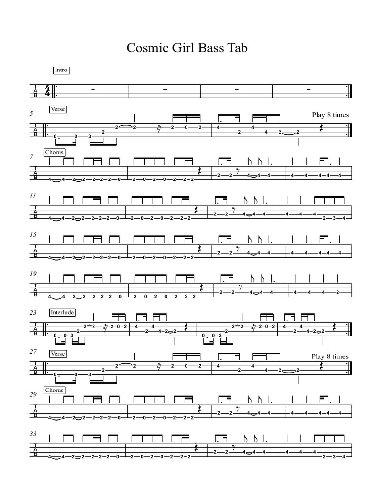 Cosmic Girl Bass Tab | PDF | Musical Forms | Songs
