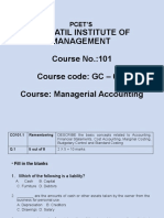S.B.Patil Institute of Management Course No.:101 Course Code: GC - 01 Course: Managerial Accounting