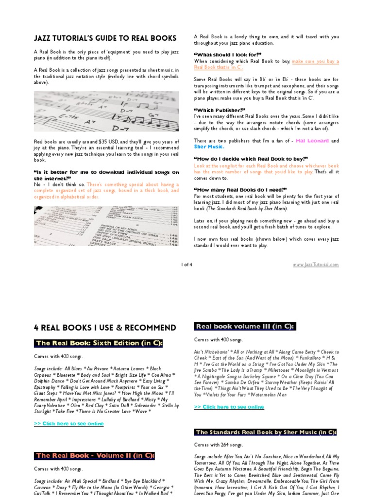 Guide to Choosing a Real Book for Jazz | PDF | Jazz | Sheet Music