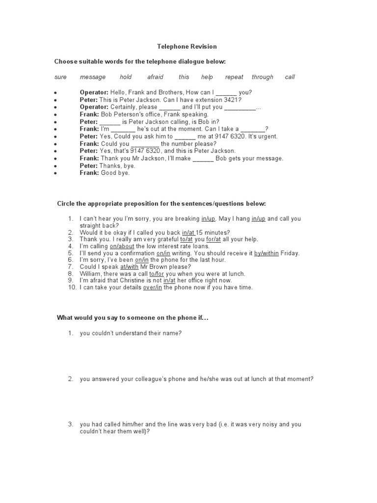 Telephone Dialogue Practice | PDF | Language Arts & Discipline