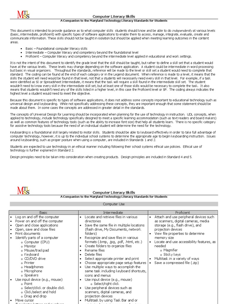 Computer Literacy Skills: A Companion To The Maryland Technology ...