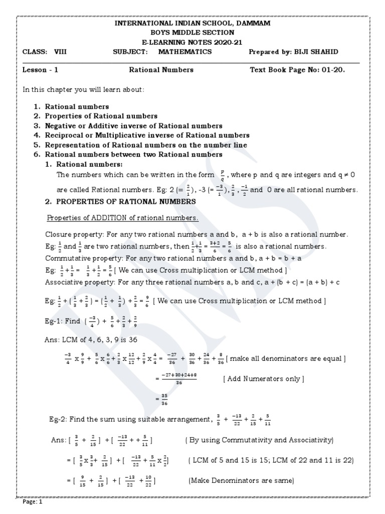 Notes Format | PDF | Rational Number | Numbers