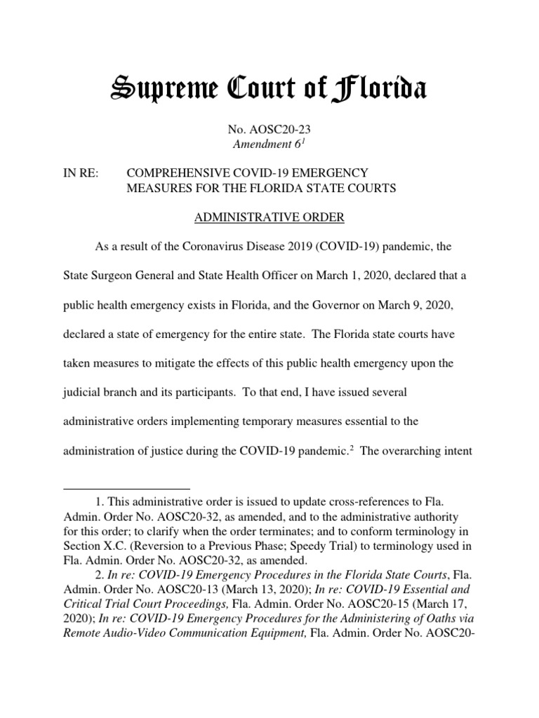 Florida Supreme Court COVID19 Emergency Orders Amendment 6 PDF