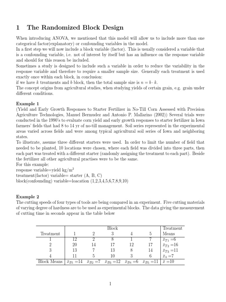 Random Block Design PDF | PDF | Errors And Residuals | Analysis Of Variance