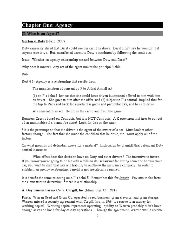 Chapter One: Agency: 1 Who Is An Agent? | PDF | Law Of Agency | Franchising