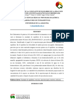 Determinación de La Constante de Equilibrio de La Reacción Informe 9